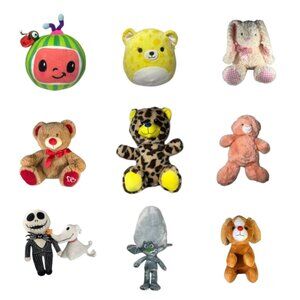 Lot of 10 Plushies Soft Toys Teddy Bears Disney TNBC Trolls Squishmallows Used